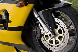 Closeup detail of a modern performance motorcycle.