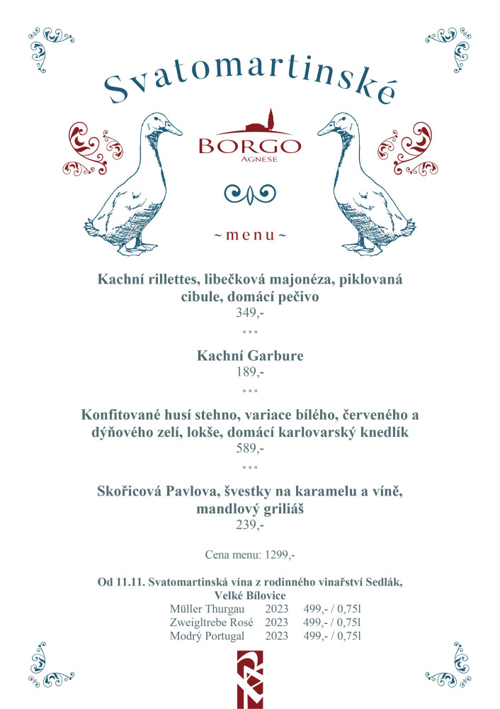 Svatomartinska husa menu Borgo Sgnes 2023