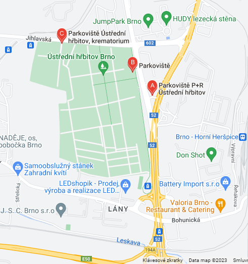 Ústřední hřbitov Brno mapa